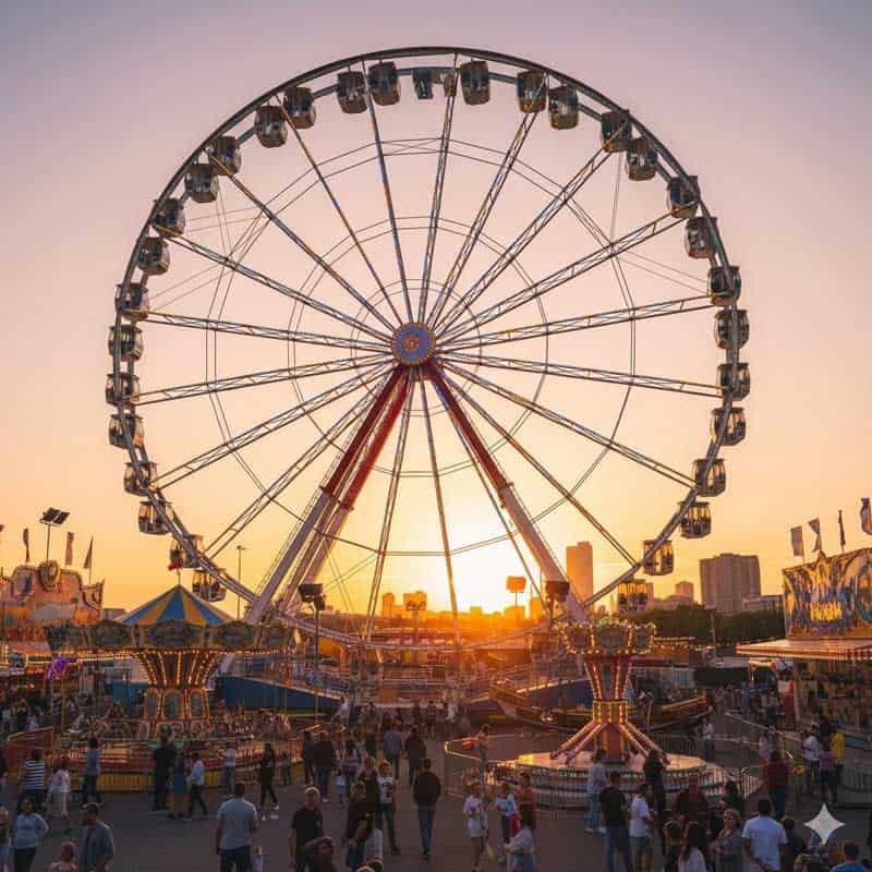 Carnival-Farris-Wheel Ferris-wheel-at-carnival-at-sunset, alt text only (max 100 characters).